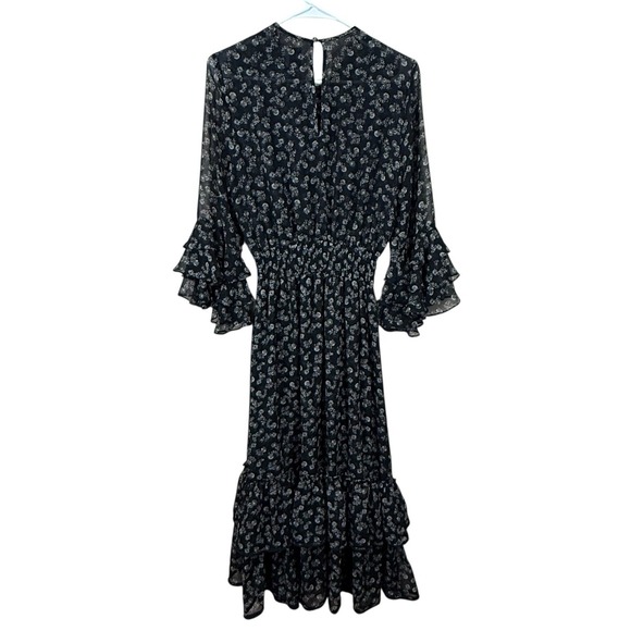 Misa Los Angeles Maxi Dress Black Sheer Floral Rushed Long Sleeve Size S - Picture 2 of 8